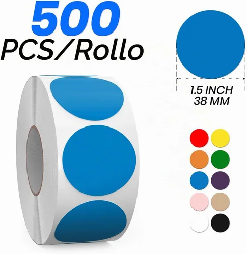 Vista 2 de Rollo de pegatinas redondas azules de 1.5 pulgadas, etiquetas