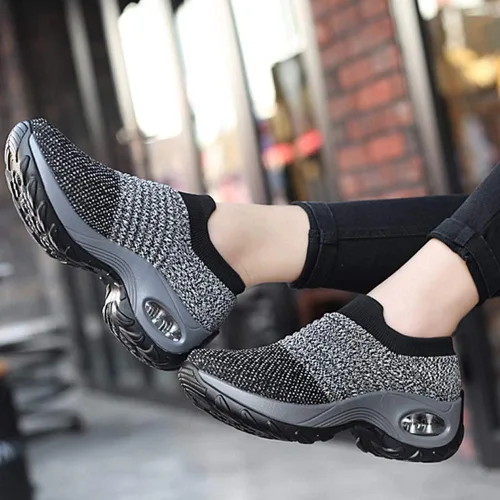 Vista 3 de Zapatos deportivos para caminar de malla para mujer, diseño moderno con cámara de aire, sin cordones, zapatos para bailar jazz, zapatos de baile