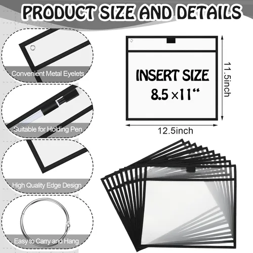 Vista 2 de Teling 150 bolsillos de borrado en seco reutilizables a granel para boletos de trabajo, protector de manga de plástico transparente, funda