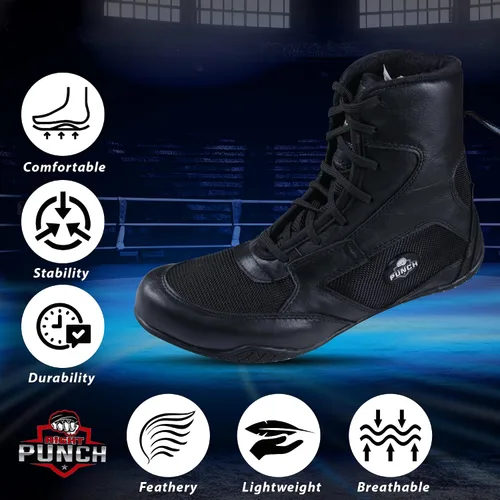Vista 2 de Rightpunch - Zapatos de boxeo transpirables para hombres, mujeres y jóvenes Zapatos de boxeo antideslizantes y ligeros con suela de goma