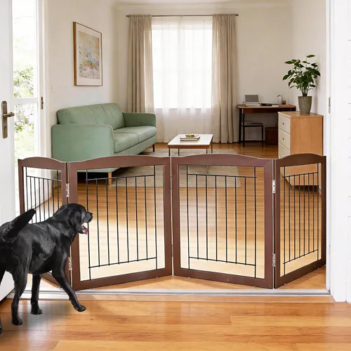 Vista 22 de ZJSF Puerta plegable independiente para perros para casa, puerta de madera extra ancha para cachorros, escaleras, puertas para mascotas, valla alta