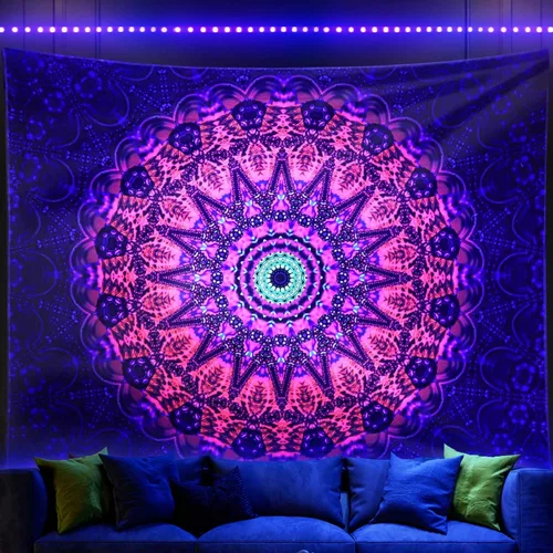 Vista 9 de ADDWel Tapiz de luz negra con dragón, tapiz genial de dragón malvado que brilla en la oscuridad, pósteres de luz negra reactivos a UV para colgar