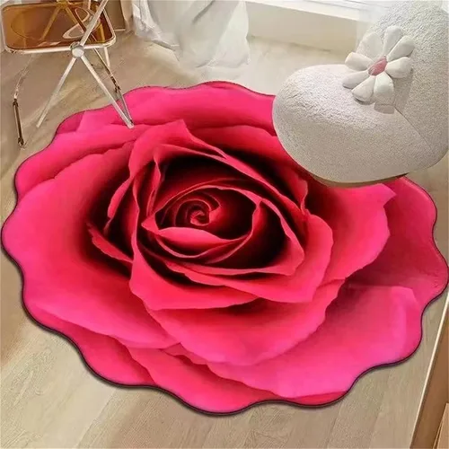 Vista 18 de Alfombra con forma de flor amarilla de 7 pies, alfombra de decoración de sala de estar, adecuada para baño, dormitorio y sala de estar, parte 5