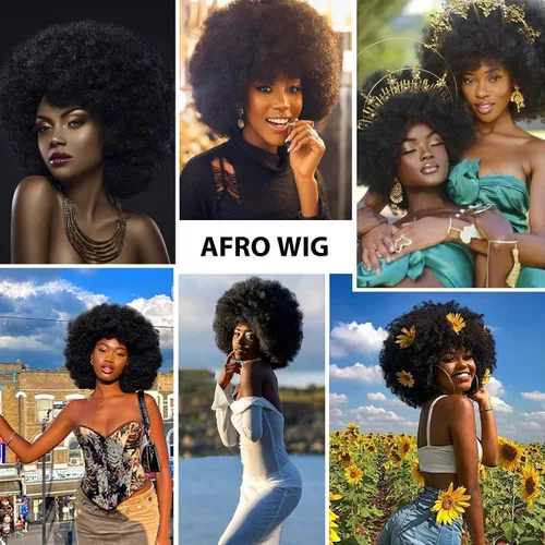 Vista 5 de G&T Wig Pelucas rizadas afro de los años 70 para mujeres negras, sin pegamento y suaves pelucas afro negras grandes, con volumen y suaves de aspecto