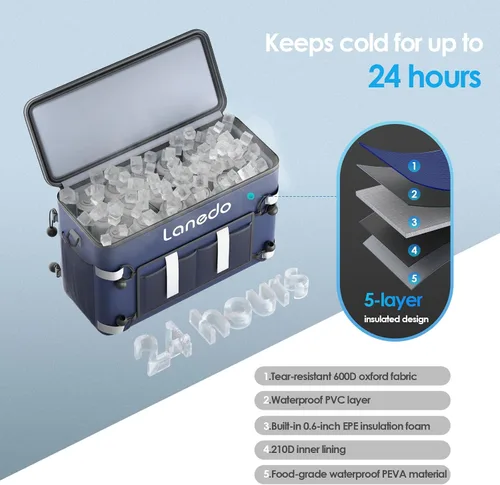 Vista 4 de Deep Freeze Cooler - Bolsa enfriadora de lados suaves, baúl de hielo plegable con aislamiento para 34 latas, enfriador grande a prueba de fugas