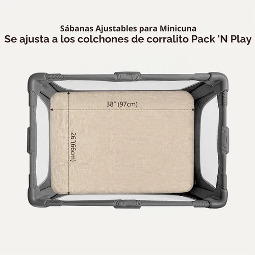 Vista 3 de Bearmoss Sábanas de muselina para mini cuna para Pack N Play - 100% algodón - 38"x26" Sábanas suaves y transpirables para corralito y cuna de bebé