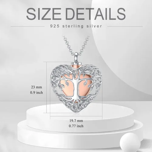 Vista 5 de PELOVNY Collar de urna de cremación de rosa, loto, girasol, flor de lirio, cenizas, plata de ley, corazón, lágrima, cristal conmemorativo, joyería