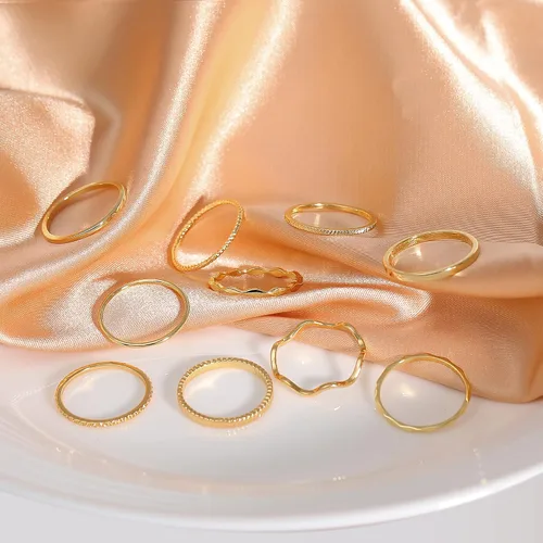 Vista 5 de WFYOU 10 anillos simples chapados en oro de 18 quilates de 0.039-0.079 in para mujeres y niñas, anillos midi apilables de nudillos, elegantes