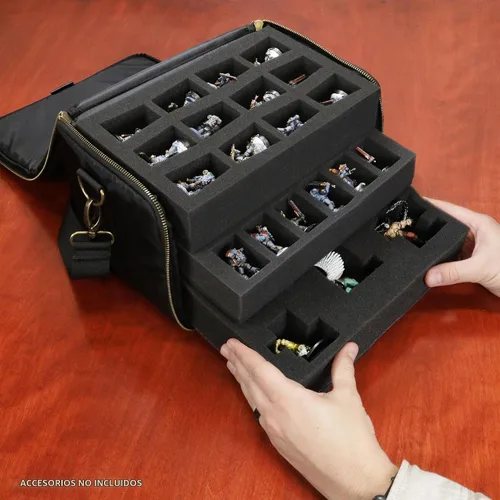 Vista 9 de ENHANCE Cartera miniatura de base ancha – Estuche compacto de almacenamiento y transporte para miniaturas DnD con correa, 3 bandejas de espuma