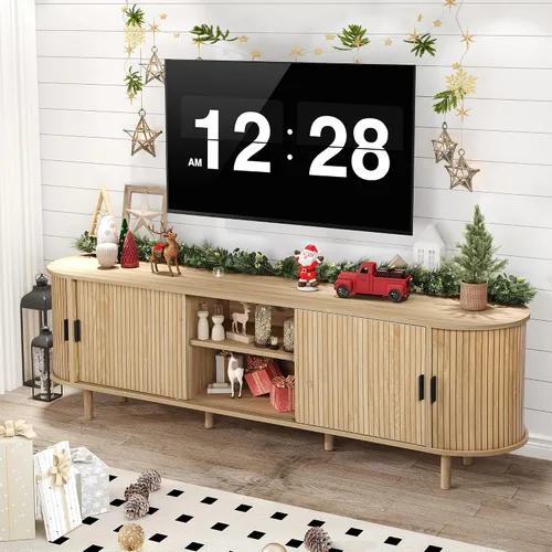 Vista 12 de Janmer Home Soporte de TV acanalado de 54 pulgadas con almacenamiento, consola de TV moderna de mediados de siglo con puertas correderas Tambour