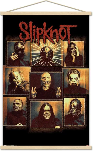 Vista 7 de Slipknot - Póster de pared a prueba de balas, 22.4 pulgadas de largo x 14.7 pulgadas, versión enmarcada en madera de granero
