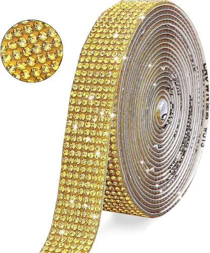 Vista 14 de Tiras de Cinta de Diamantes de Imitación de Cristal Autoadhesivas Negras, Tiras de Cinta de Diamantes de Imitación de 7 Filas con Adhesivo
