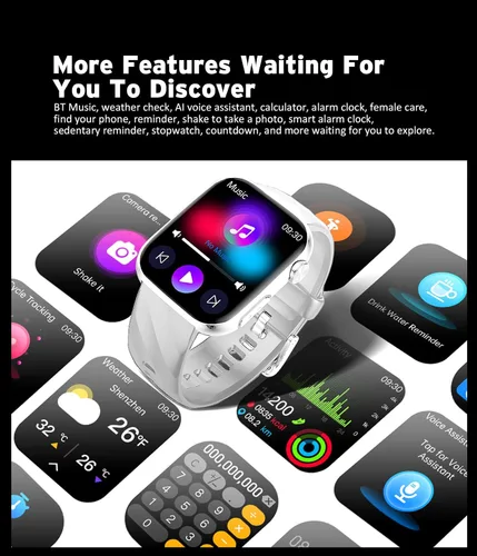 Vista 8 de Advanced Health Fitness - Reloj inteligente con Bluetooth, pantalla táctil HD de 1.97 pulgadas, control del estrés del sueño, frecuencia cardíaca