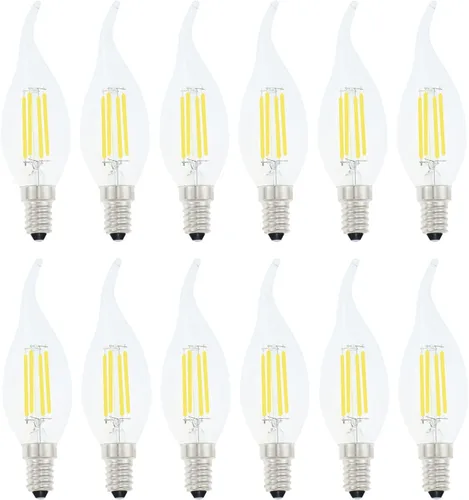 Vista 11 de Bombilla LED E14 con base europea de 4 W, bombillas LED regulables equivalentes a 40 W, bombillas LED con punta de llama, 110 V 2700 K, blanco