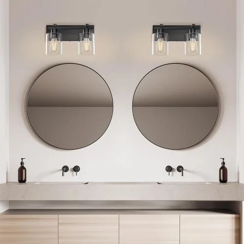 Vista 7 de Bathroom Light Fixtures Over Mirror, 2-Light Modern Matte Black Bathroom Vanity Light, Wall Lights with Clear Glass Shade, Living Room, Bedroom