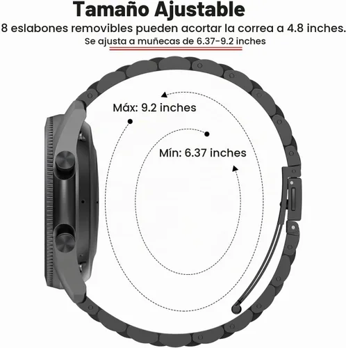 Vista 4 de ZPJPPLX 20mm 22mm Quick Release Metal Watch Band for Garmin Samsung Amazfit Negro