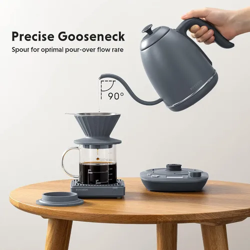 Vista 2 de BUYDEEM K821 - Hervidor eléctrico de cuello de cisne con control de temperatura variable, tetera para verter sobre el café, acero inoxidable 18/8