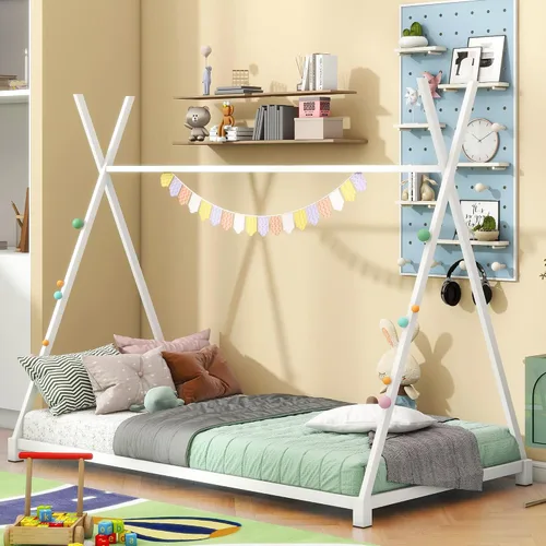 Vista 9 de SOFTSEA Cama de casa con marco de cama de piso doble con estructura triangular Blanco