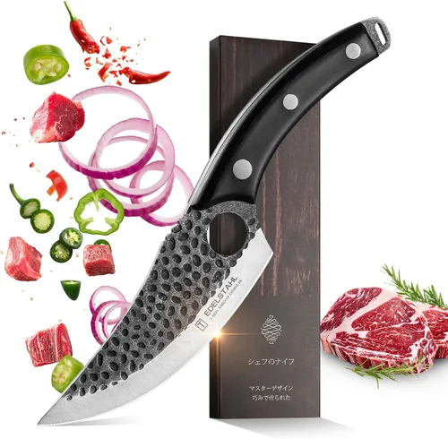 Vista 10 de Cuchillo de chef, cuchillo de cocina para deshuesar, cortar y cortar, cuchillo de carnicero forjado a mano, cuchillo japonés de acero inoxidable