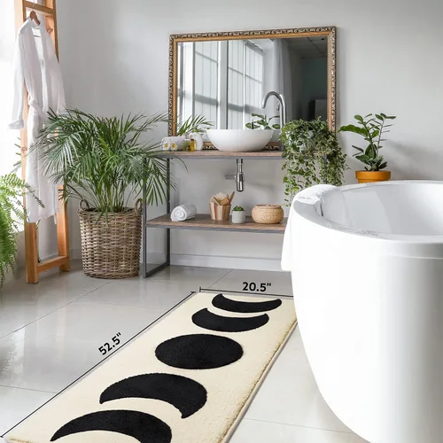 Vista 2 de Alfombra de baño Half Moon de 52.5 x 20.5 pulgadas, antideslizante, absorbente de agua, con diseño bohemio de brujería de fase lunar, color negro