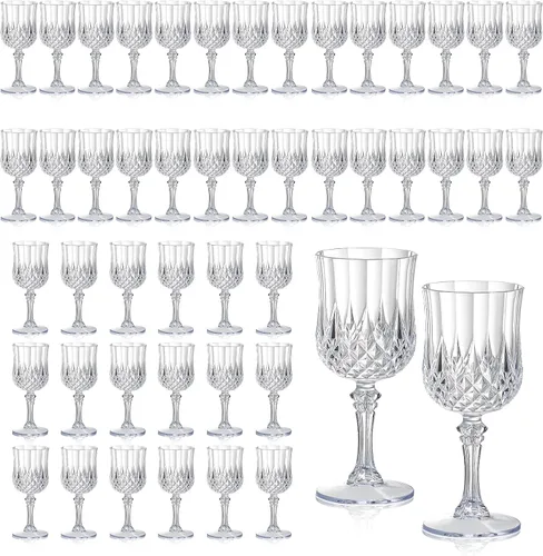 Vista 26 de XUWAIDSGN 16 Piezas Copas de Vino Vintage de Plástico de 7oz Vasos para Beber Irrompibles Cristalería para Bodas Copas de Agua de Cristal