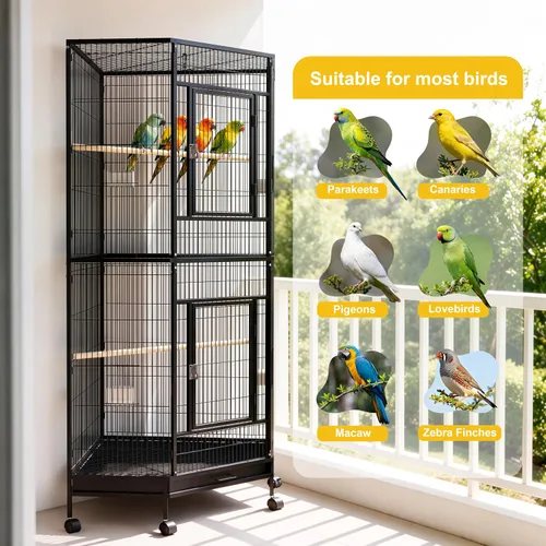 Vista 12 de Jaula grande para pájaros de 64 pulgadas con ruedas, jaulas para pájaros