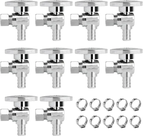 Vista 12 de Válvula de Parada Angular WiseWater 1/2" FNPT x 3/8" OD de Compresión, Válvula de Cierre de Inodoro de Cuarto de Vuelta de Latón Cromado para Baño
