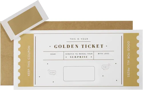 Vista 2 de CJ&M El Boleto Dorado Boleto sorpresa para rascar y revelar, boleto dorado, tarjeta para rascar, sorpresa navideña, revelación de regalo, regalo