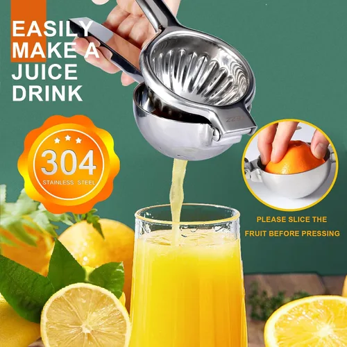 Vista 2 de TEZZ Exprimidor de Limón Extra Grande Mejorado, Exprimidor de Naranja Manual de Servicio Pesado con Tazón de Filtro Extra Grande de 3.47'', Plateado