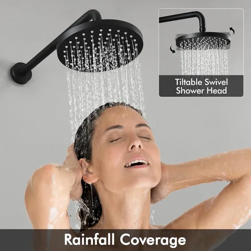 Vista 9 de KES Grifo de baño negro de una sola manija KES Shower Faucets Sets Complete Rain Shower Head Shower Shower Valve L3156ALF-BK-C2+ XB6202-BK- KES