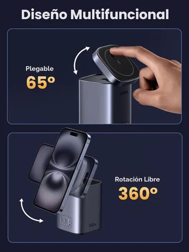 Vista 5 de UGREEN Nexode Estación de carga USB C de 100 W, soporte de cargador Qi2