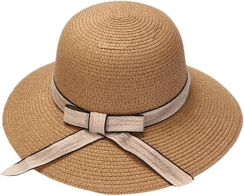 Vista 10 de Sombrero de paja de verano con protección UV, ala ancha, transpirable, visera de playa, sombreros para mujer Beige