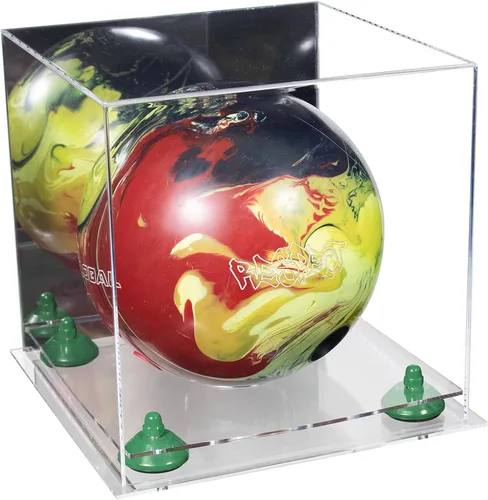 Vista 16 de Better Display Cases Acrylic Bowling Ball Display Case with Mirror Case, Yellow Risers and Clear Base (B33/A028)