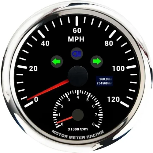 Vista 15 de MOTOR METER RACING W PRO 85mm 3-3/8" 2 en 1 Velocímetro GPS Tacómetro Odómetro Digital Kilometraje y Medidor de Viaje con Señal de Giro y Luz Alta
