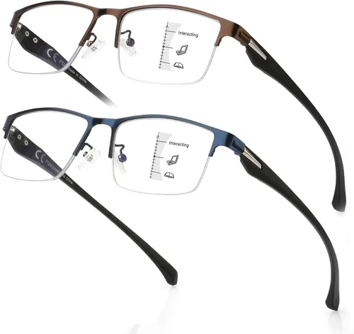 Vista 8 de SKYOAK 2 Pack TR90 Premium Reading Glasses for Men, Half Frame No-Line Computer Readers Multifocal Eyeglasses