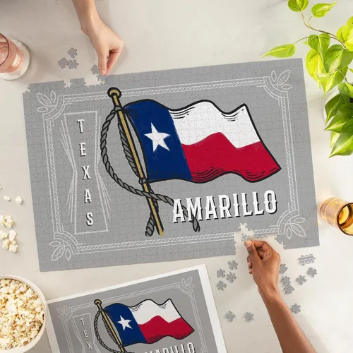 Vista 2 de Amarillo, Texas, Waving State Flag, State Series (1000 Piece Puzzle, Challenging Jigsaw Puzzle for Adults, Made in USA)