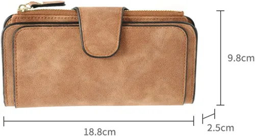 Vista 2 de Billetera para mujer, monedero esmerilado para mujer, multifuncional, larga, tarjetero, bolsa de viaje con cartera larga, Rosado, Cartera larga