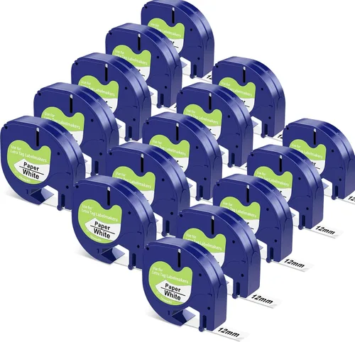 Vista 14 de Compatible con Dymo LetraTag Recambios para Etiquetadora 91330 Cinta de Papel para Etiquetadora 12mm x 4m (1/2" x 13') Reemplazo para dymo letra tag