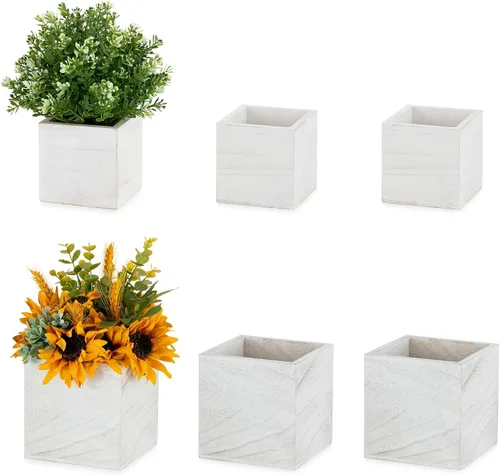 Vista 9 de NUPTIO - Centro de mesa en caja de madera: 2 piezas de 11.8" de largo, jardineras rectangulares de madera - Jarrón de flores de granja para boda