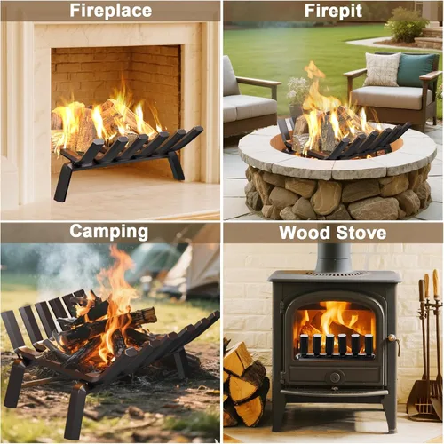 Vista 6 de AMAGABELI GARDEN & HOME Rejilla de leña para chimenea de 17 pulgadas de hierro forjado, rejillas de fuego de leña, soporte para troncos de leña