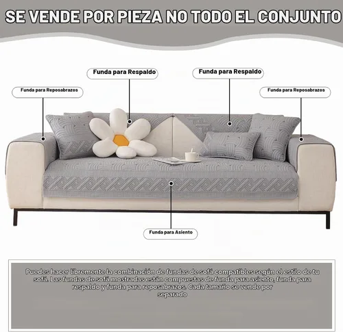 Vista 2 de Funda de sofá de algodón de estilo granja con diseño de punto de cruz y bordado, funda seccional para sofá suave y antideslizante, protector