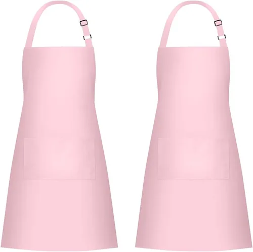 Vista 9 de Jubatus Paquete de 2 delantales 100% algodón con 2 bolsillos para cocinar, cocinero, delantal ajustable para mujeres y hombres, color beige