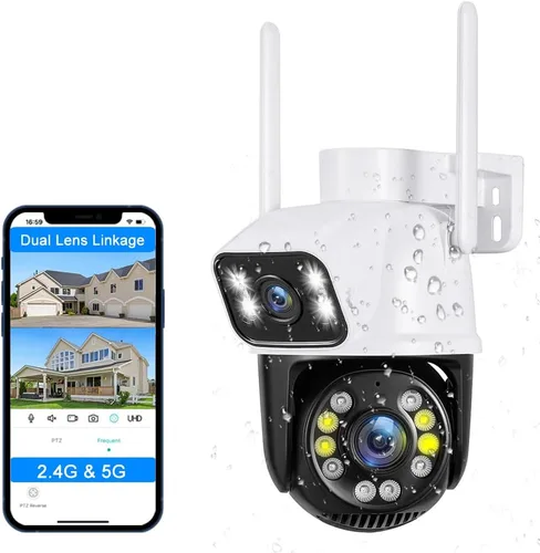 Vista 2 de PTZ WiFi seguridad al aire libre inalámbrica 2X3MP doble lente enlace humano Detecta Pan tilt Digital Zoom Auto seguimiento automático Cámara