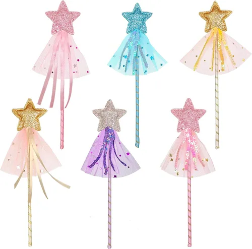 Vista 2 de PPXMEEUDC Kit de varita de princesa con purpurina 6 unidades varita mágica de estrella de hadas para disfraz de niña juego de rol cosplay fiesta