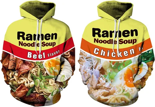 Vista 3 de Keasmto Sudadera con capucha de sopa de fideos de pollo y ramen 3D para hombres y mujeres, algodón lindo