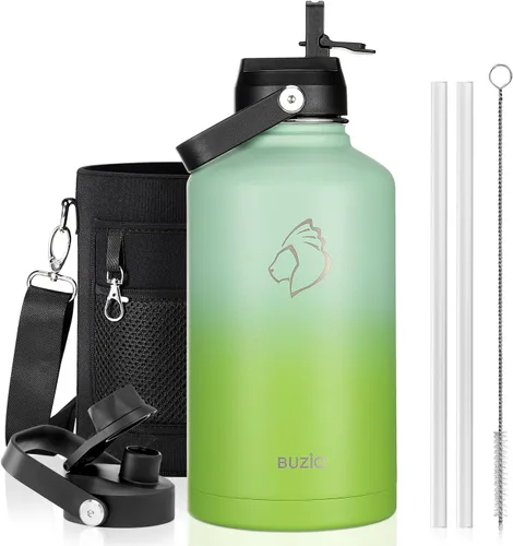 Vista 126 de BUZIO Botella de agua aislada de 24 oz, frasco de agua de boca ancha de acero inoxidable con tapa de pajita, frío durante 48 horas a prueba de Negro