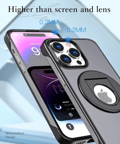 Vista 6 de Funda magnética compatible con iPhone 14 Plus sin marco con soporte de anillo compatible con carga inalámbrica MagSafe, funda ultradelgada