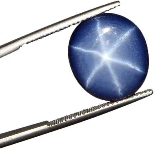 Vista 2 de GEMHUB 8.65 quilates, 0.512in, 6 rayos, estrella azul, zafiro ovalado, cabujón, piedra preciosa suelta BP-038, Gema, zafiro estrella azul mejorado