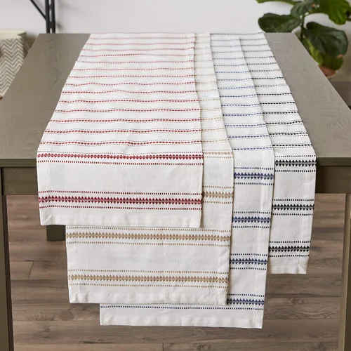 Vista 5 de DII Zig Dobby - Colección de mesa, fondo de algodón blanco con rayas adornadas, camino de mesa, 14 x 72 pulgadas, color rojo granero