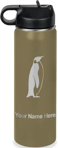Vista 44 de LaserGram Botella de agua personalizada, pingüino, acero inoxidable de doble pared aislada al vacío con popote superior, regalo grabado